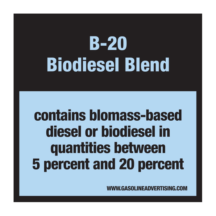 D-30-B20 Pump Ad. Panel Decal - B-20 BIODIESEL