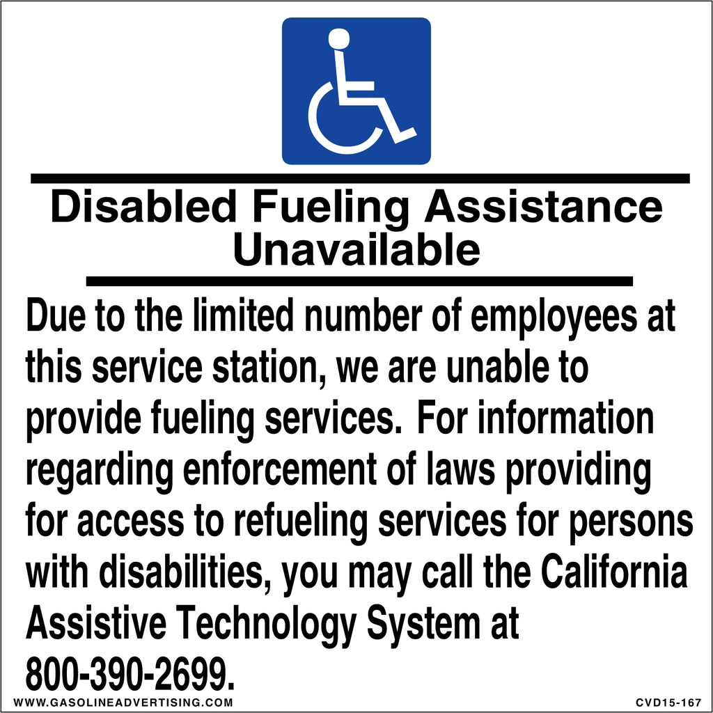 CVD15-167 - 5.0"W X 5.0"H - DISABLED FUELING ASSISTANCE... Decal