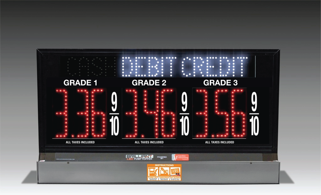 3 GRADES XL300 SERIES CASH/DEBIT/CREDIT TOGGLING PUMP TOP LED FUEL PRICE SIGN WITH 4.75" LED DIGITS