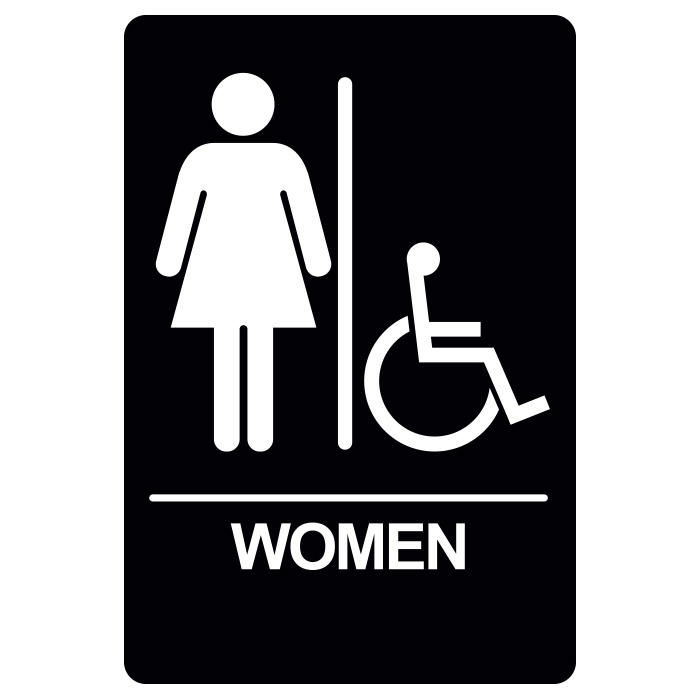 [BRS-09BK] BRS-09 Restroom Sign - WOMEN / HANDICAP (White on Black)