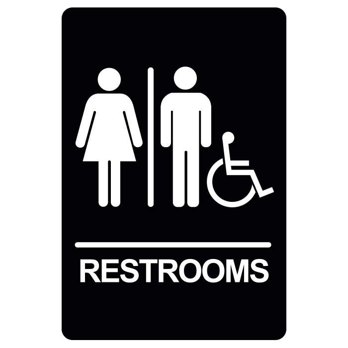 [BRS-11BK] BRS-11 Restroom Sign - RESTROOMS / HANDICAP (White on Black)