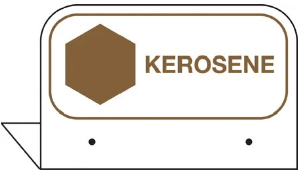 Fill Pipe ID Tag" "KEROSENE" API Color and Code - Brown on White background
