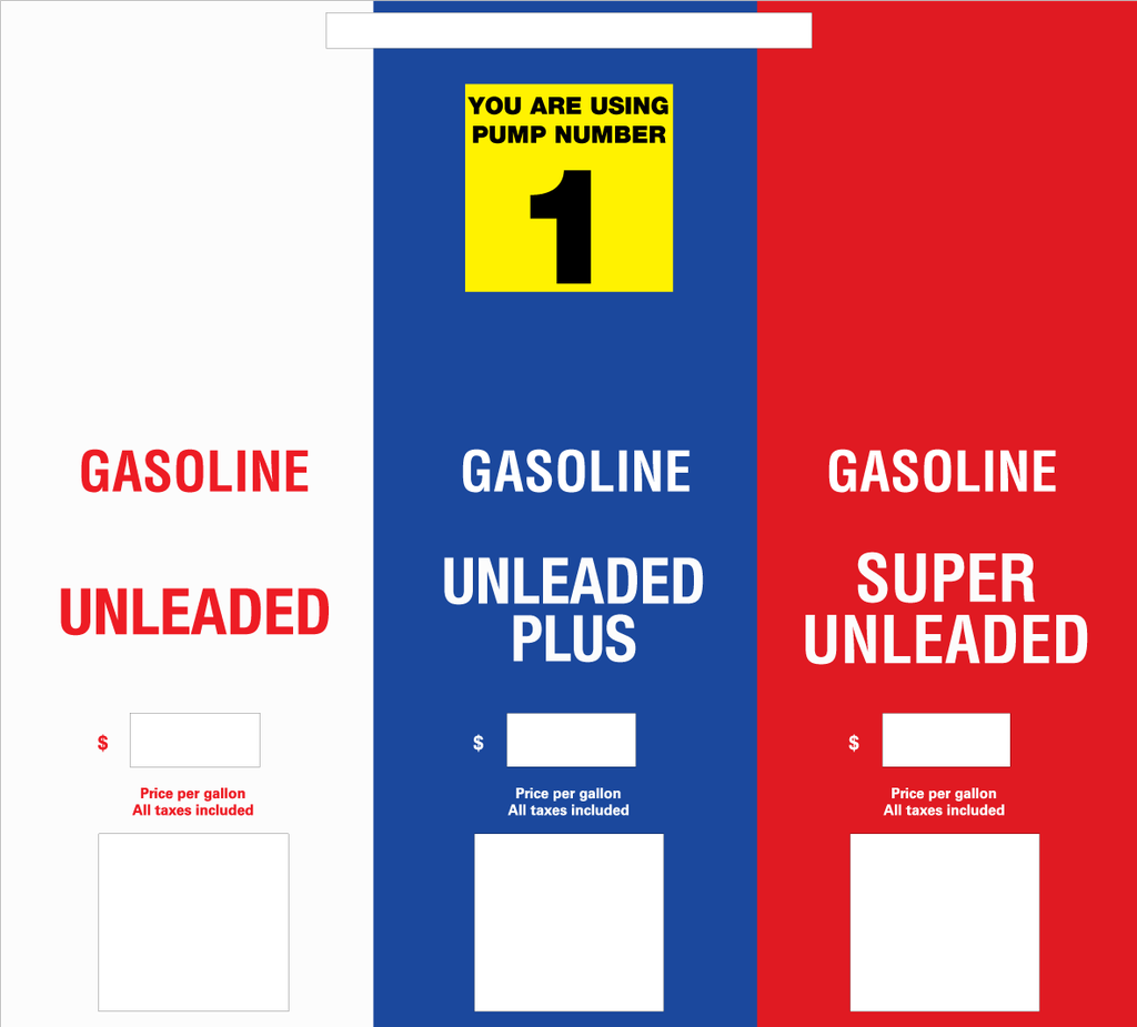 DG8-PO31A-PN Brand Panel - Gasoline Unleaded - Unleaded Plus - Super Unleaded with Pump Number