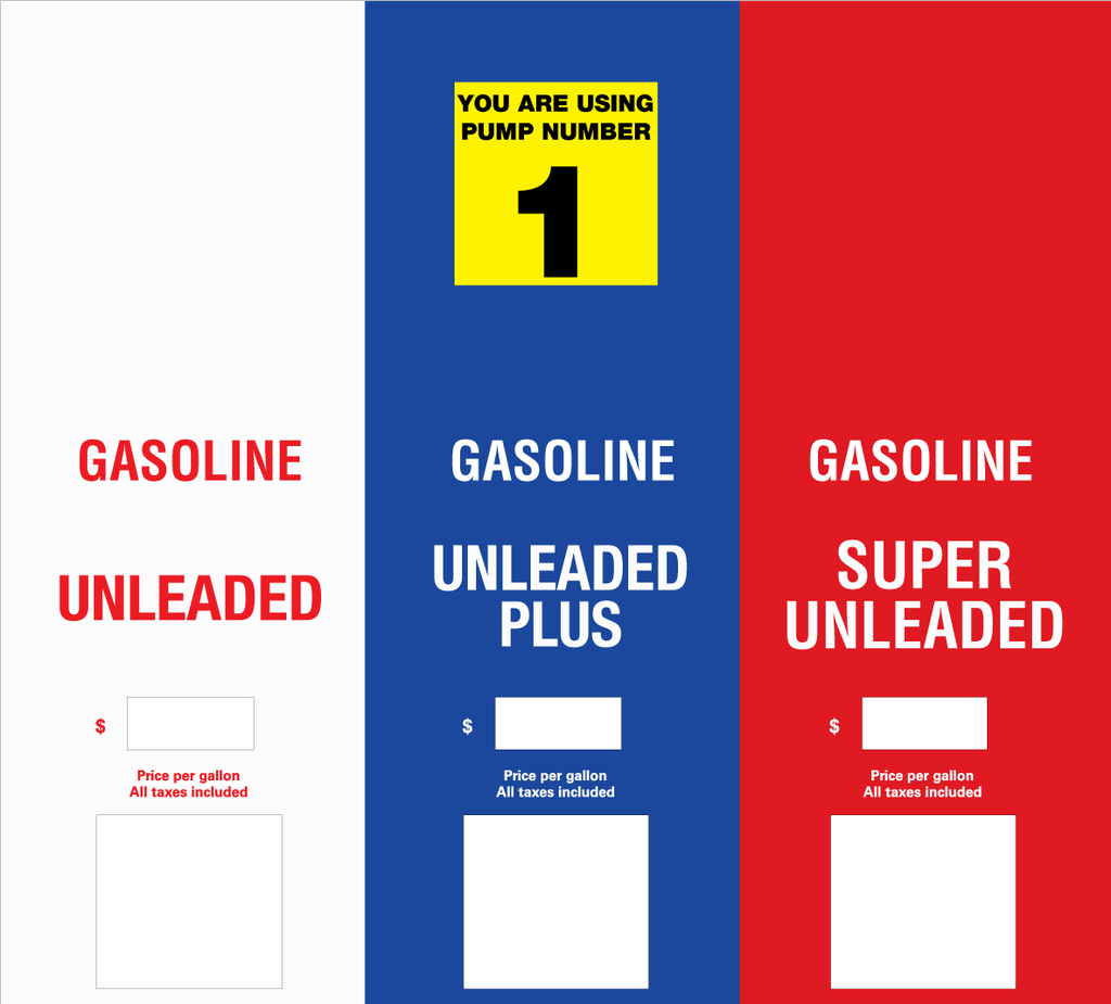DG8-PO31B-PN Brand Panel - Gasoline Unleaded - Unleaded Plus - Super Unleaded with Pump Number without Totalizer