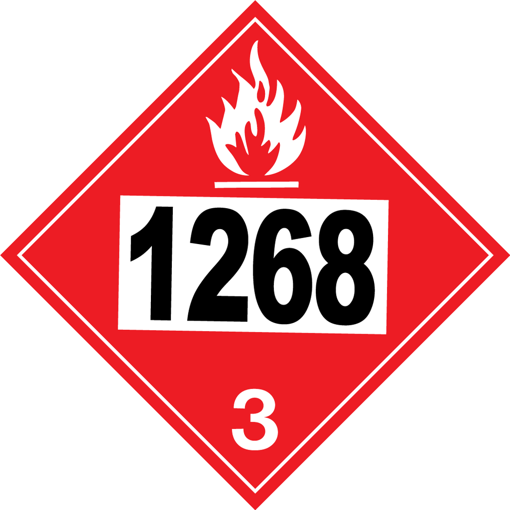 D.O.T PLACARD SIGN UN - 1268 Class 3 Hazard Flammable