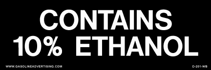 D-201B 2" X 6" "CONTAINS 10% ETHANOL" White letters on Black background