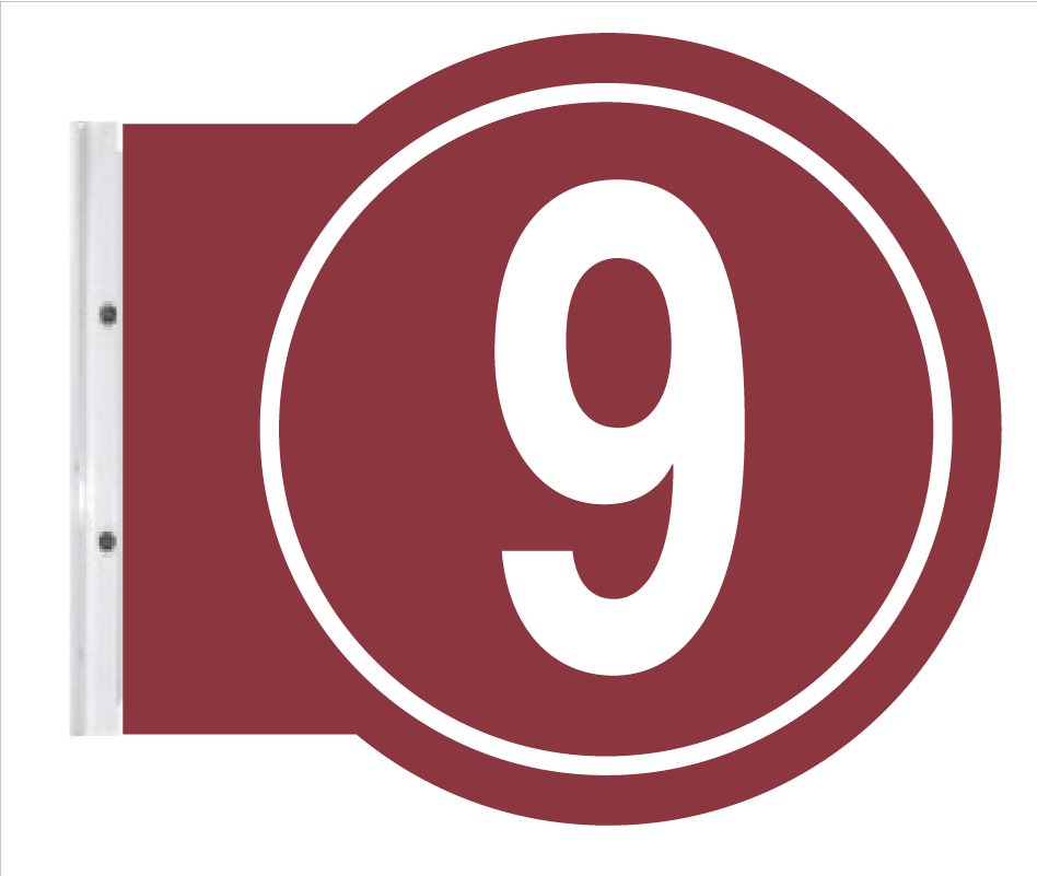 10" ROUND PUMP #'s - Powdercoated Burgundy with White #'s 9 on both sides