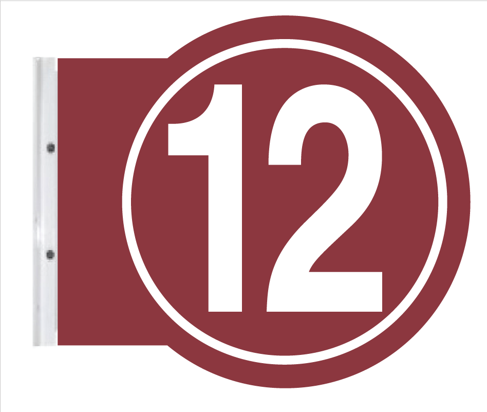 10" ROUND PUMP #'s - Powdercoated Burgundy with White #'s 12 on both sides