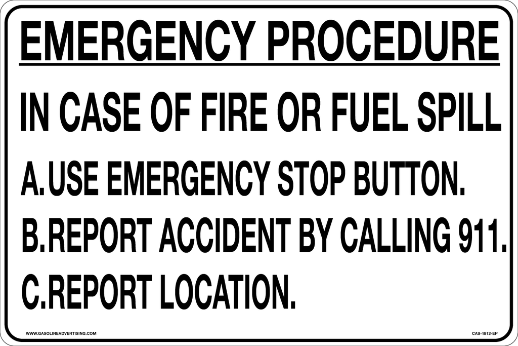 CAS-1812-EP 18" x 12" Metal - Emergency Procedures In Case of Fire