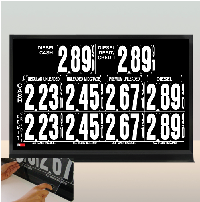 5 Grades M590 Series Pump Top Fuel Price sign w/ 4.5" Magnetic Digits for Ovation