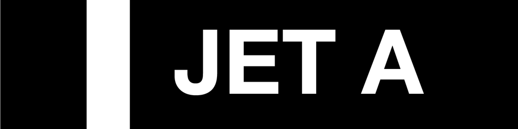 D-246-JETA - 24" X 6" "JET A" 3" high letters w/ 4" black band; 2" white band w/ 2" from the white edge to JET A - White letters on Black background Decal