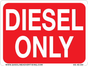 AS-43-DO - 4" x 3" "DIESEL ONLY" - White on Red Background Aluminum Sign