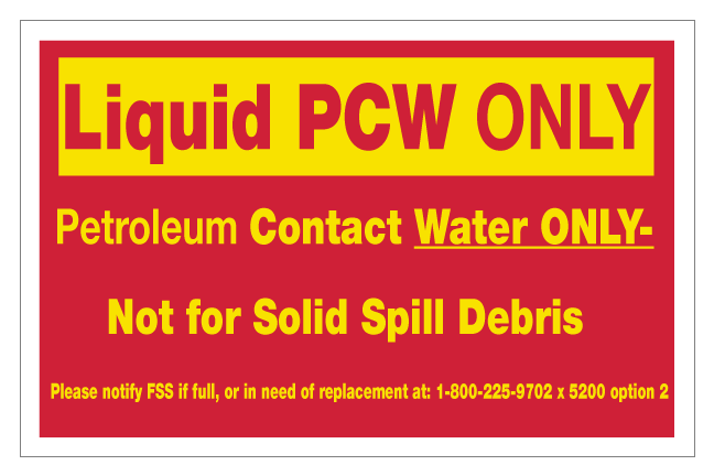 D-96-LPCW - 9" x 6" "Liquid PCW Only..." Red and Yellow letters on White background Decal