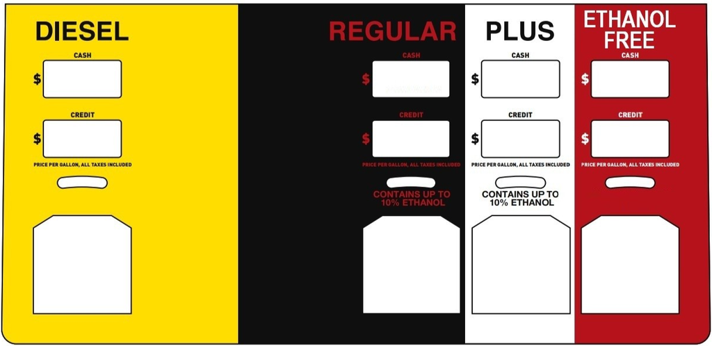 DG10P-PO42-DRPEF  4 Product ID Overlay for Cash and Credit Pricing - Diesel - Regular - Plus - Ethanol Free