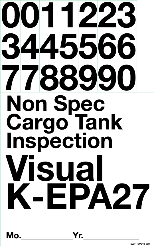 CVD16-030 "Non Spec Cargo Tank Inspection Visual K-EPA27"  Black letters on  White background - With Number Kit