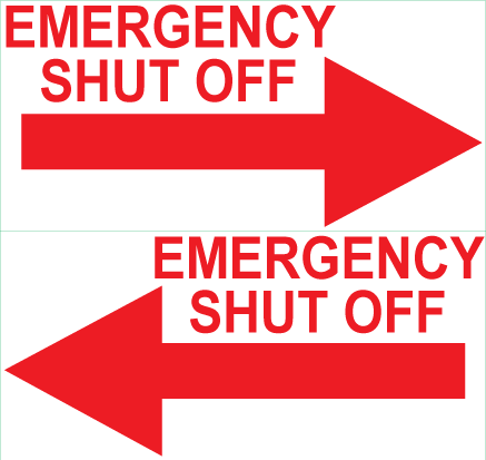 CVL03-01 - Size per decal 6"W X 2.875"H - EMERGENCY SHUT OFF with Left and Right ARROW Clear Decal (Set of 2)