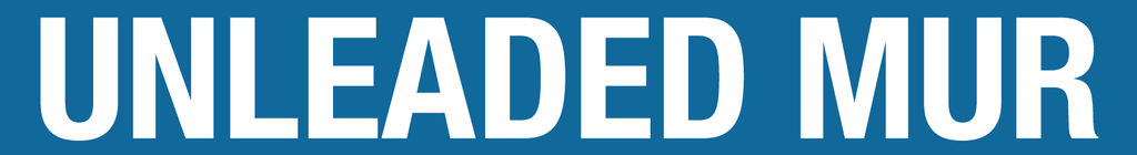 D-223BLU-UNLMUR - 22"W x 3"H "UNLEADED MUR" 2" High Letters White on Blue Decal