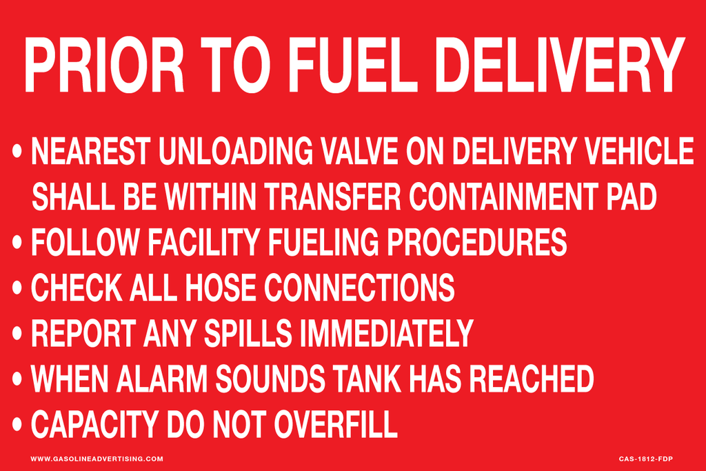 CAS-1812-FDP - 18" x 12" Aluminum Sign - Prior to Fuel Delivery