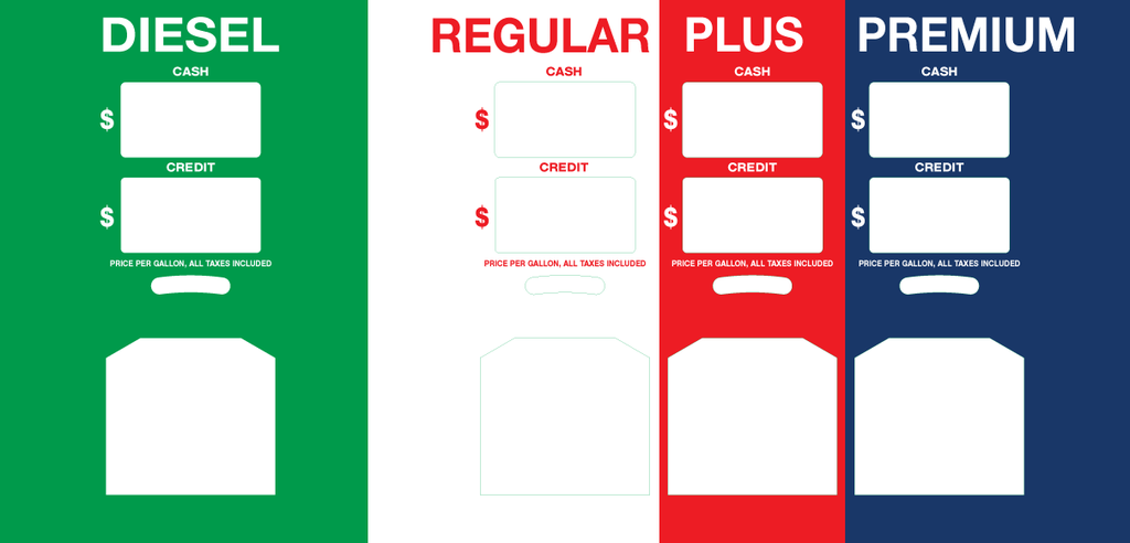 DG10-PO42-DRPP - 4 Product ID Overlay - Cash and Credit Pricing - Diesel - Regular - Plus - Premium