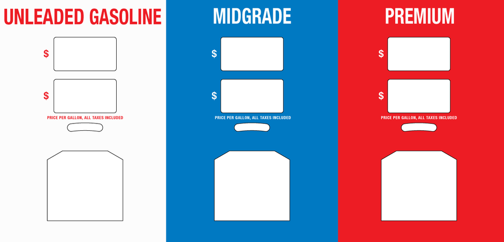DG10-PO32-QUIKSTOP - 3 Grade Overlay - Unleaded Gasoline - Midgrade - Premium - 1/2" High Letters
