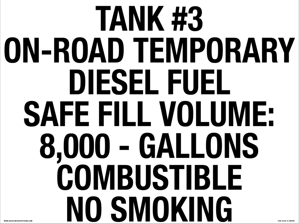 CVD-2418-TI-ORTDF- 24"W X 18"H with 2" high letters - Tank 3 - On Road Temporary Diesel Fuel... - Black on White background Decal