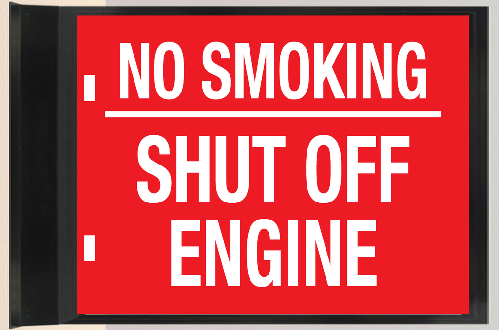CBS20-03 Frame size 18" x 12" - Panel Size - 17.75"w x 11.75"h Custom Sign with Black Frame and Base for Pole Mount "NO SMOKING SHUT OFF ENGINE" W/R Doubled Sided - W/ 2ea Clamps