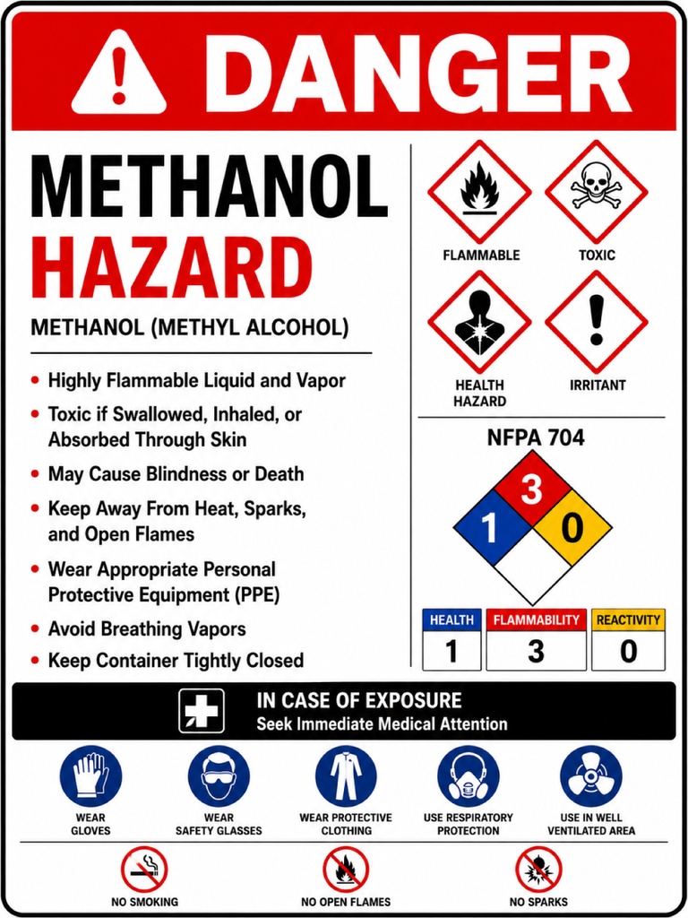 CAS-1612-MHS - 16"W X 12.0"H - Methanol Hazard - Aluminum Sign
