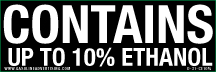 D-31-CE10% 3" X 1" "CONTAINS UP TO 10% ETHANOL" White letters on Black background