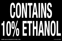 D-32-CE10% 3" X 2" "CONTAINS 10% ETHANOL" White letters on Black background