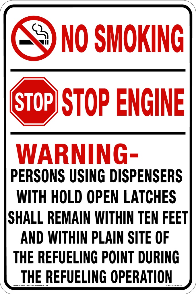 CAS-2416-NSSE - 16"w x 24"h" - 1" high letters - No Smoking Stop Engine Warning.... Aluminum Sign
