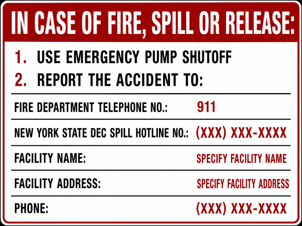 CAS-2416-ICOF - 24"W X 16"H - In Case of Fire Spill or Release ...Emergency Procedure Sign - Red / Black on White Aluminum