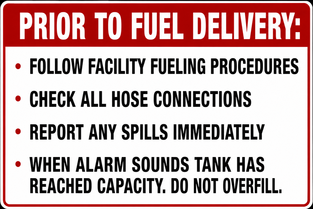 CAS-2416-PTFD - 24"W X 16"H - Prior To Fuel Delivery Sign - Red / Black on White Aluminum