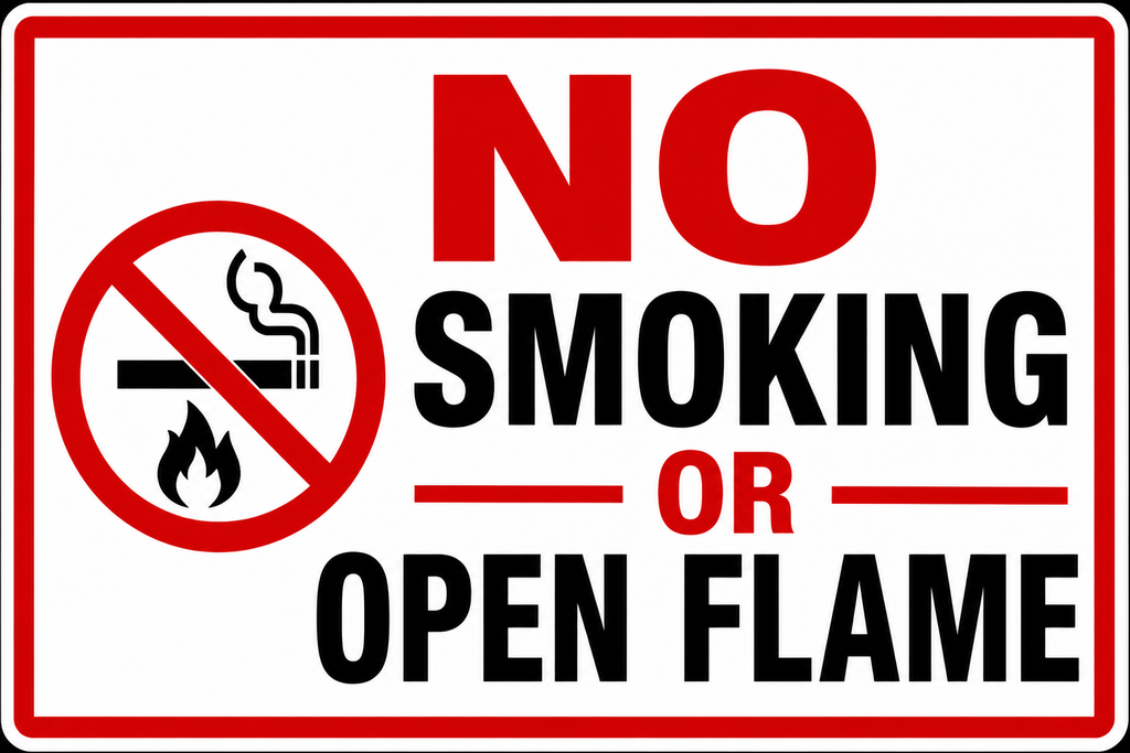 CAS-2416-NSOF - 24"W X 16"H - No Smoking or Open Flame Sign - Red / Black on White Aluminum