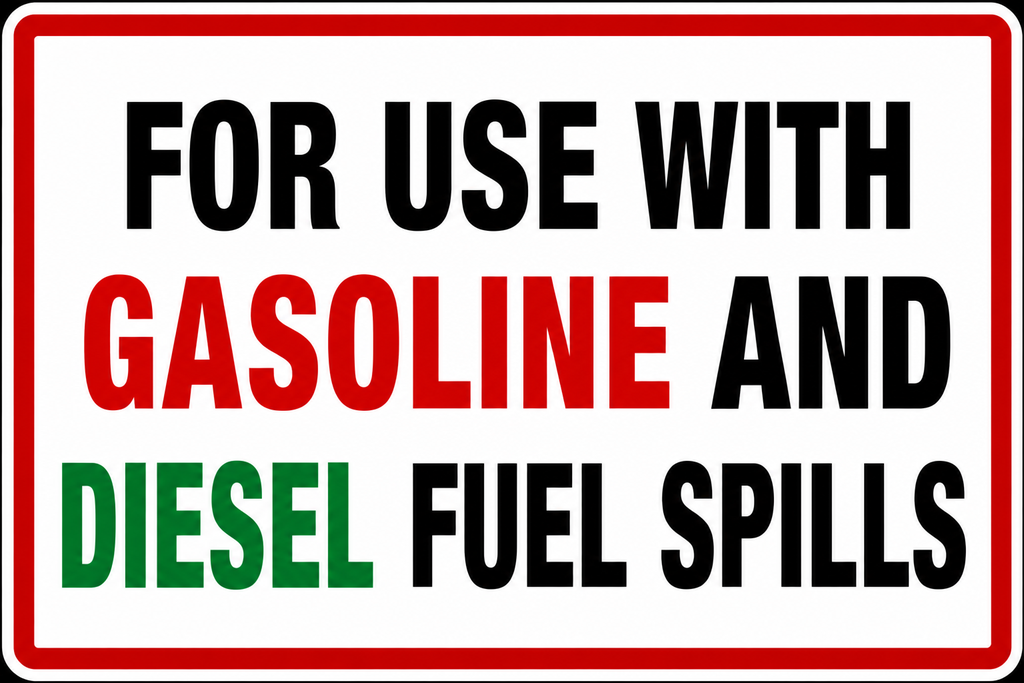HPD-128-GASDSL - 12"W X 8"H - For Use With Gasoline And Diesel Fuel Spills Decal  - Red / Black / Green on White 3M with Lamination Decal