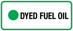 3.5" X 1.5" - DYED FUEL OIL - with a .10" hole on the left center Green and Black on White Background, Foam Core Aluminum