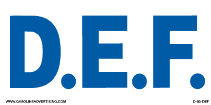 D-63-DEF - 6"W X 3"H - D.E.F. - Blue on White background Decal