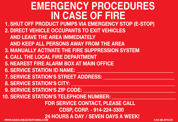 CAS-86-EPICOF  - 8"W X 5.5"H - EMERGENCY PROCEDURE IN CASE OF FIRE.... - Aluminum Sign