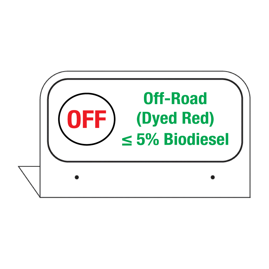 FPI-35-C   - 3.5" x 2.625"Fill Pipe ID Tag"Off" Red on White "Road (Dyed Red) =5% Diesel" Green on White background