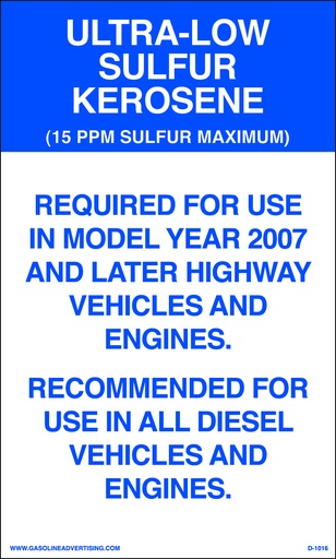 [D-1016] D1016 EPA Regulated Kerosene Decal - ULTRA-LOW SULFUR...