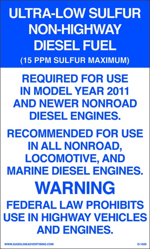 [D-1020] D1020 EPA Regulated Kerosene Decal - ULTRA-LOW SULFUR...