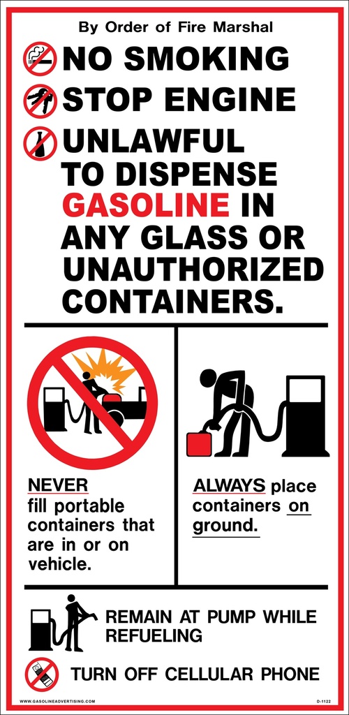 D-1122 Fueling Instruction Decal - NO SMOKING... | Gasoline Advertising