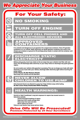 [D-1501] D-1501 Fueling Instruction Decal - WE APPRECIATE...