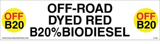 [D-353] D-353 - 12"W x 3"H - API COLOR CODED DECAL - ON-ROAD ULSD B20% BIODIESEL