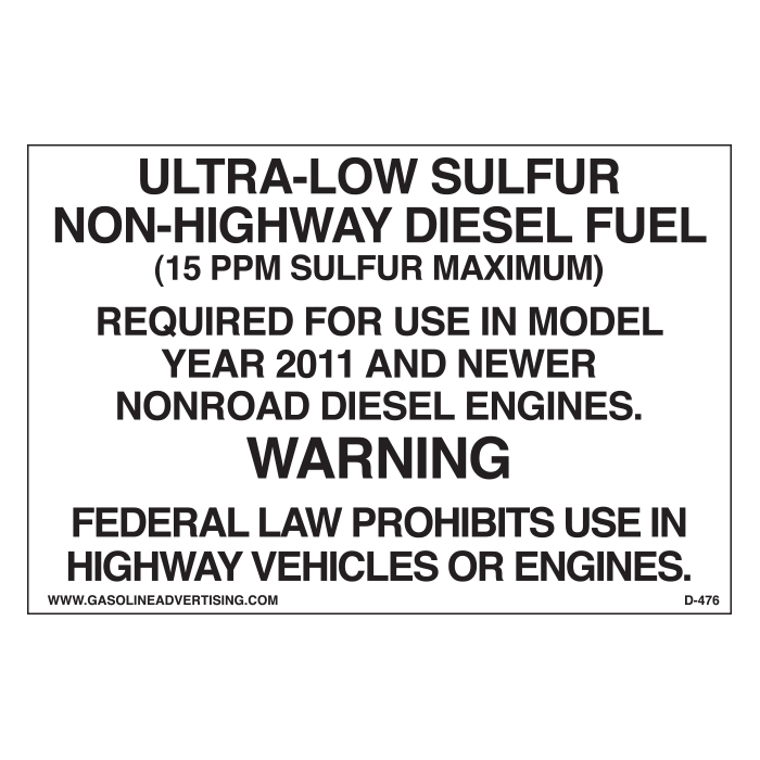 D-476 EPA Non-Road Diesel Decal - ULTRA-LOW... | Gasoline Advertising