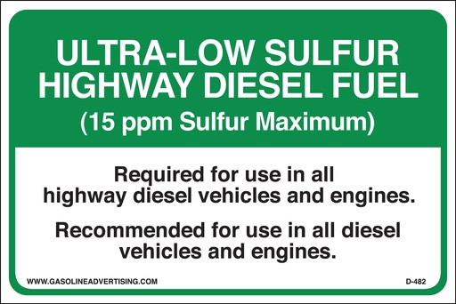 [D-482] D-482 - 6"w x 4"h Highway Diesel Decal - "ULTRA-LOW SULFUR HIGHWAY DIESEL FUEL" API COLOR CODED