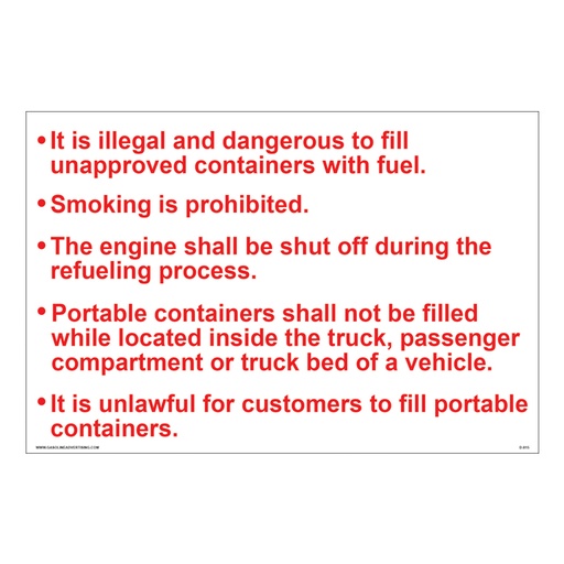 [D-815] D-815 Fueling Instruction Decal - It is Illegal...