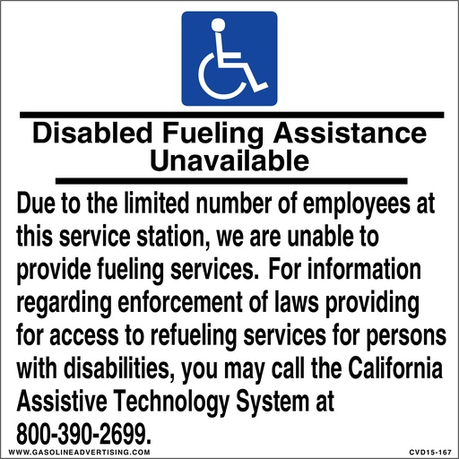 [CVD15-167] CVD15-167 - 5.0"W X 5.0"H - DISABLED FUELING ASSISTANCE... Decal