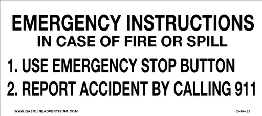 D-94-EI - 9"W X 4"H - EMERGENCY INSTRUCTIONS... Decal