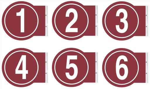 [PS10-0106STW-SET] 10" ROUND PUMP #'s - Powdercoated Burgundy with White #'s 1 - 6 per set