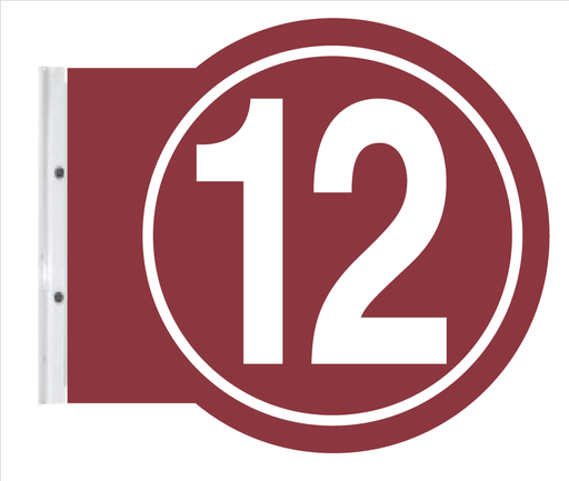 [PS10-12STW] 10" ROUND PUMP #'s - Powdercoated Burgundy with White #'s 12 on both sides